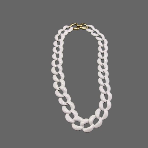 Vintage Early Napier White Metal Enamel Necklace, Curb Link - Picture 3 of 7